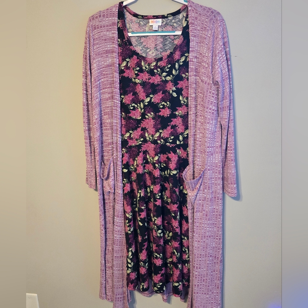Lularoe Floral Dress with Pink Cardigan